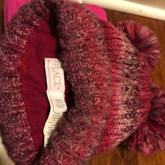 Girls S-M Pink Pom-Pom Ears Winter Hat & Snow Mittens Bundle - Picture 2 of 5